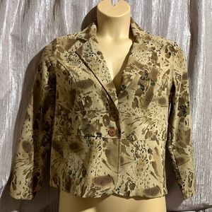 Notations Blazer Jacket Brown Tan Floral Animal Print PL Long Sleeve Stretch